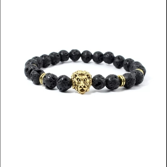 Black lava stone beaded lion Head bracelet - Picture 2 of 2